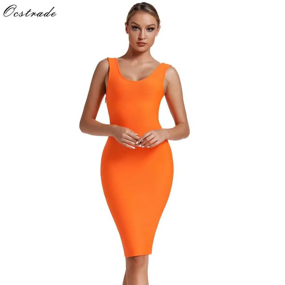 Ocstrade Arrival Orange Bandage Dress Bodycon Spaghetti Strap Women Midi Sexy Night Club Party 210527