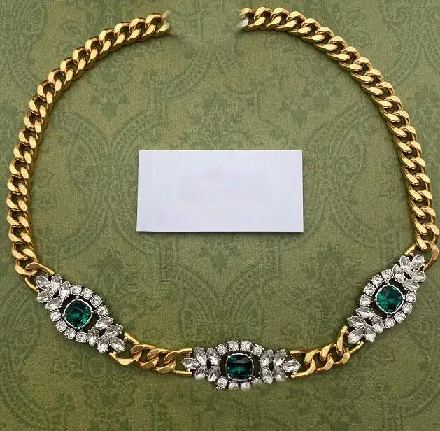 Necklaces Cuban Choker Crystal Necklace Collares Punk Vintage Chunky Thick Link Chain for Vintage Emerald Women Jewelry