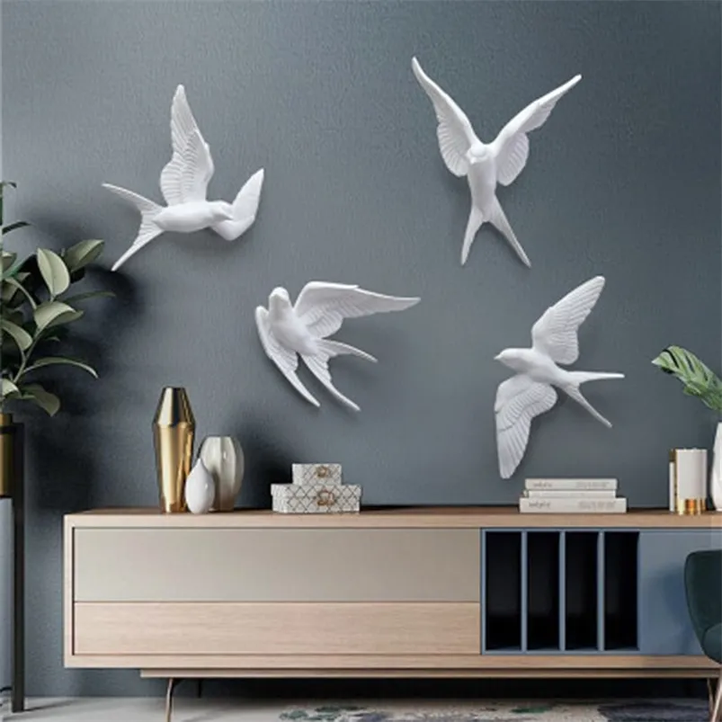 Nordic Creative White Resin Bird Figurines Home Decoration Art Crafts For Living Room Shelves Wedding Party Ornaments 210811