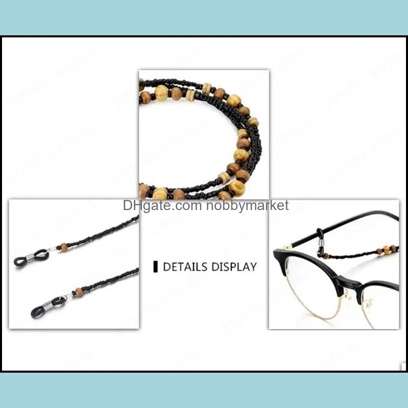 Wooden round Beaded Glasses Chain adapt to all eyewears adjustable Silicone Anti-skid loops Sunglasses