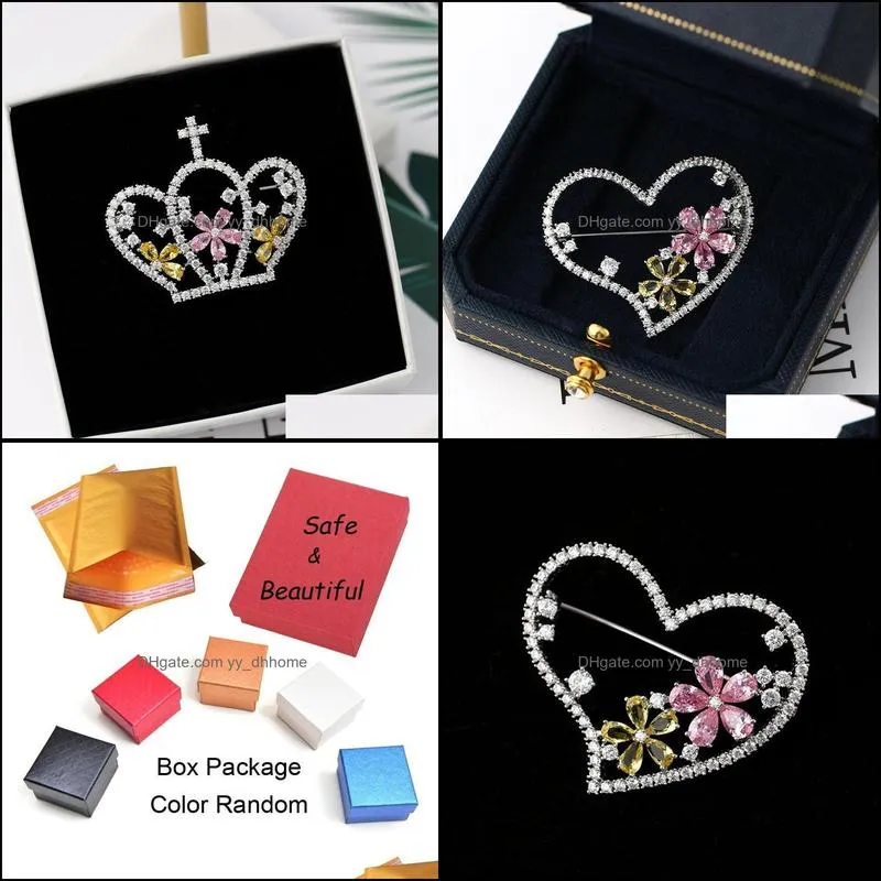 Pins, Brooches Fashion Classic Heart / Crown Brooch With Cubic Zirconia High Quality Metal Coat Lapel Pins For Women Wedding Jewelry