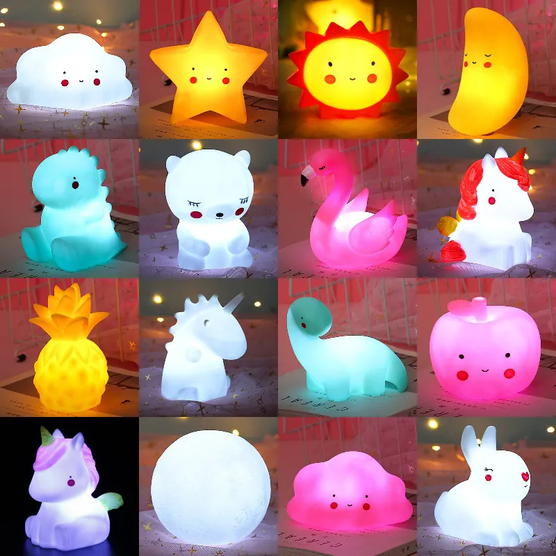 Lune fête faveur licorne dessin animé LED veilleuse lampe de chevet créative marché des jouets lumineux pour enfants bureau Mini nuit