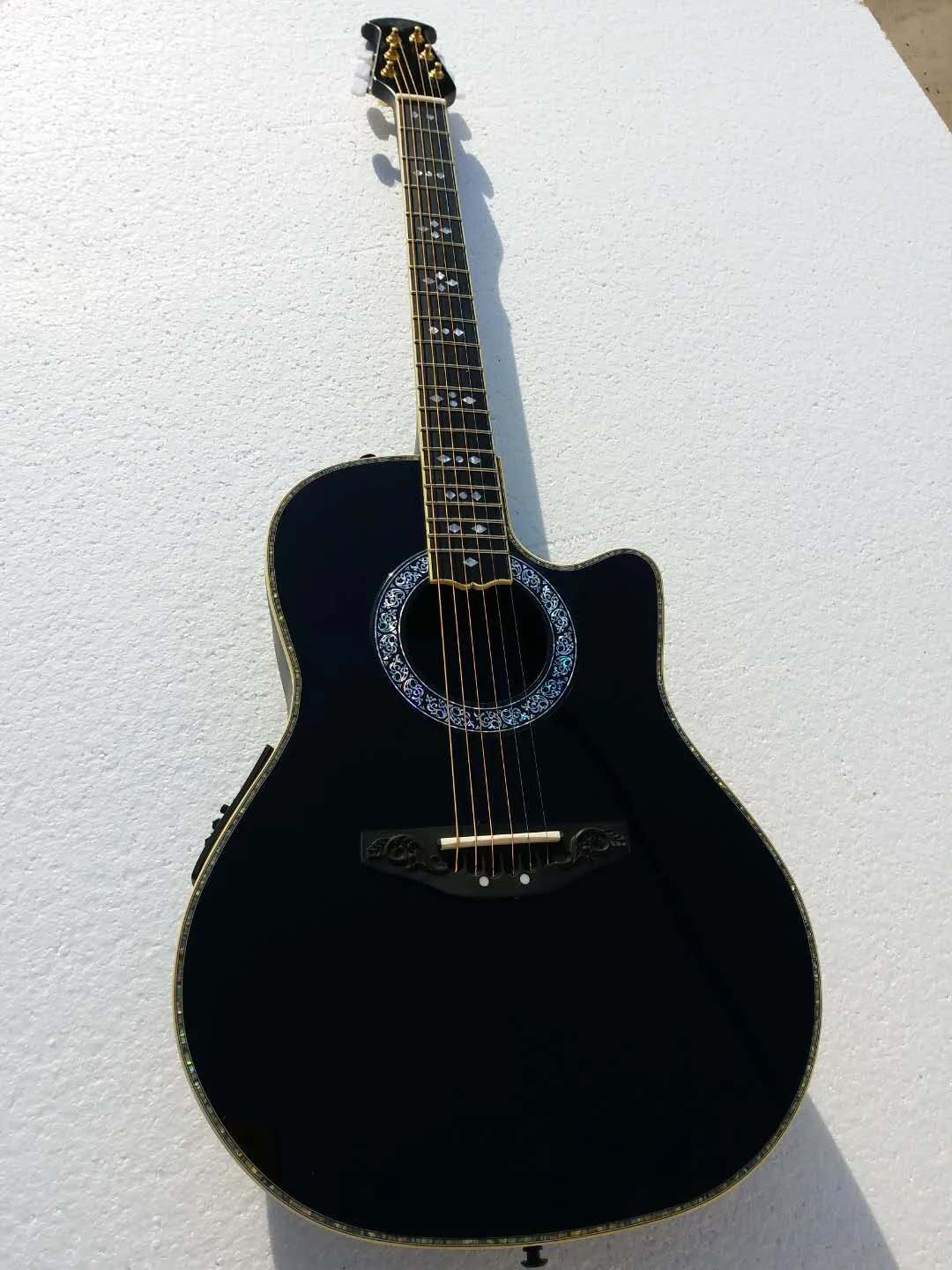 6 Strings ovation akoestische gitaar handgemaakte akoestisch-elektrisch-gitaar ebbenhout fretboard met F-5T voorversterker pick-up eq professionele volksgitare