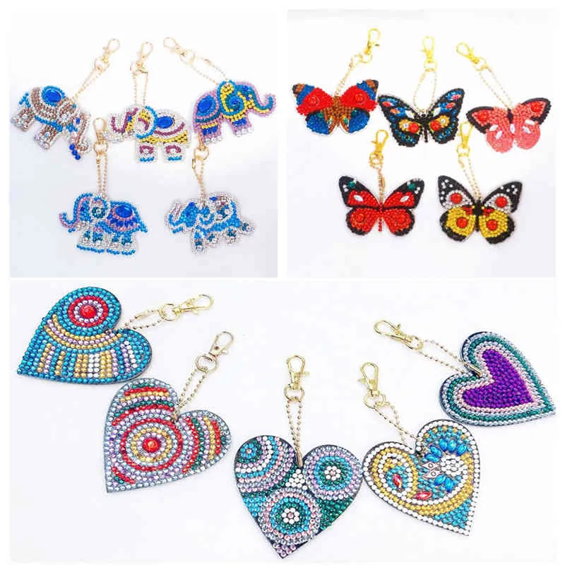 DIY tam matkap özel elmas boyama anahtarlık fil kelebek kadın çanta kolye anahtarlıklar heartjewelry anahtarlık hediyeler
