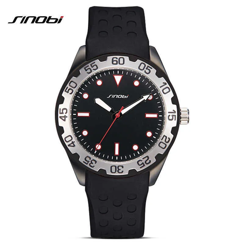 Orologi sportivi da uomo Sinobi Fashion Luminoso Grandi numeri arabi Acciaio inossidabile completo Nero Orologio da scrittura impermeabile Orologio Relogio Q0524