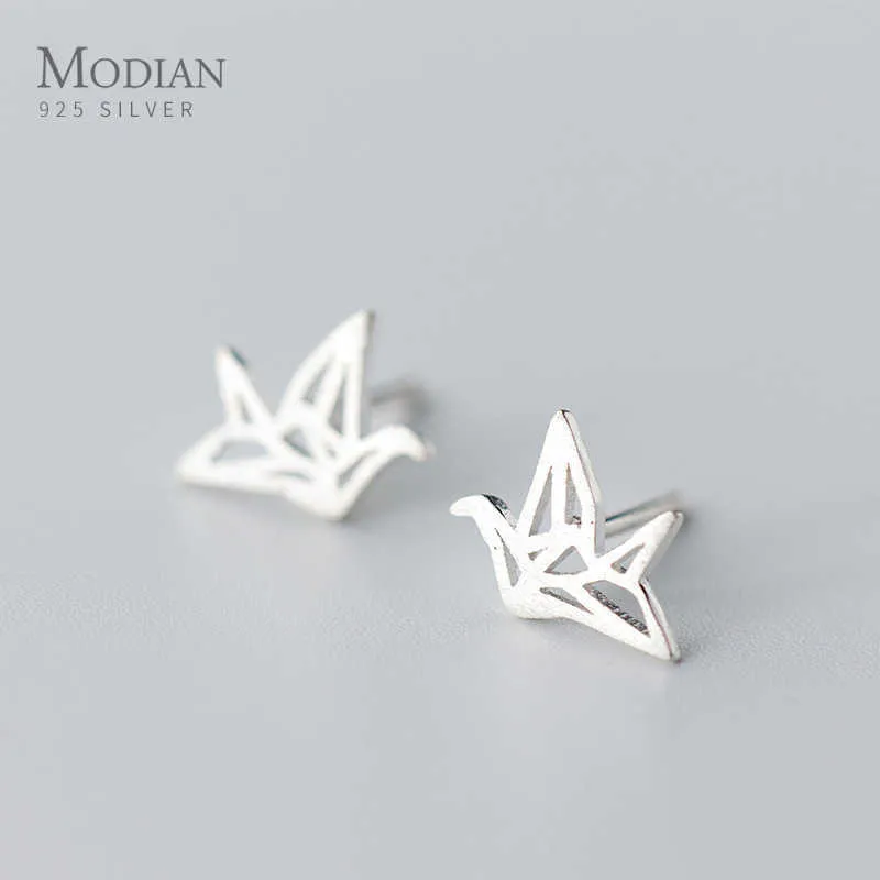 Linha Mil Guindastes Paper Stud Brincos para Mulheres 925 Sterling Silver Bonito Simples Instrução Instrução Jóias Oorbellen 210707