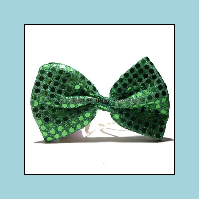 New Sequin Green Bow Ties jewelry for Men High Quality Fashion Clover Tie Pre-tied Adjustable Bowtie Festival Gifts 6 Styles