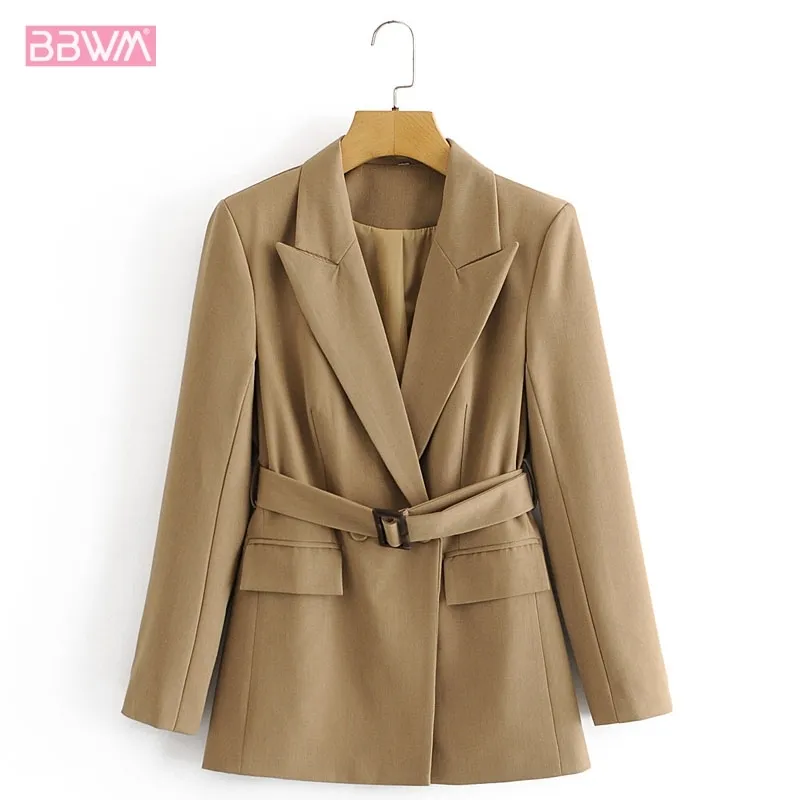 ベルト付き長袖ベルト付き長袖シンプルなシックな女性のジャケット韓国風の洋風ウエストの女性コートトップ210507