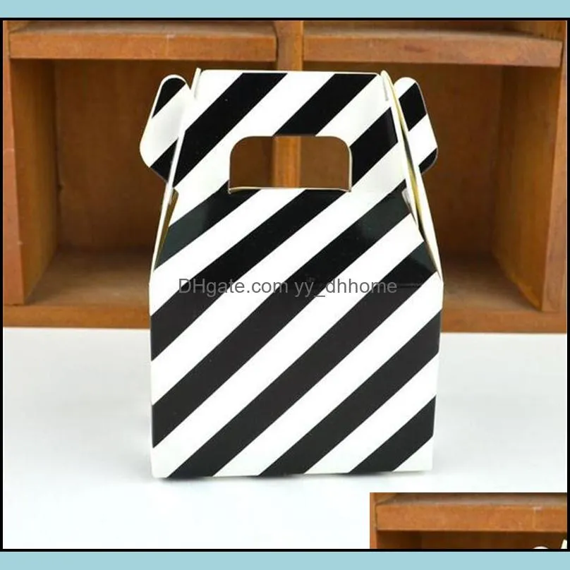 Home Garden MOQ 200 pcs 1 color Paper Candy Box stripe gift bag Chocolate Packaging Children Birthday Party Wedding Decorations Favors