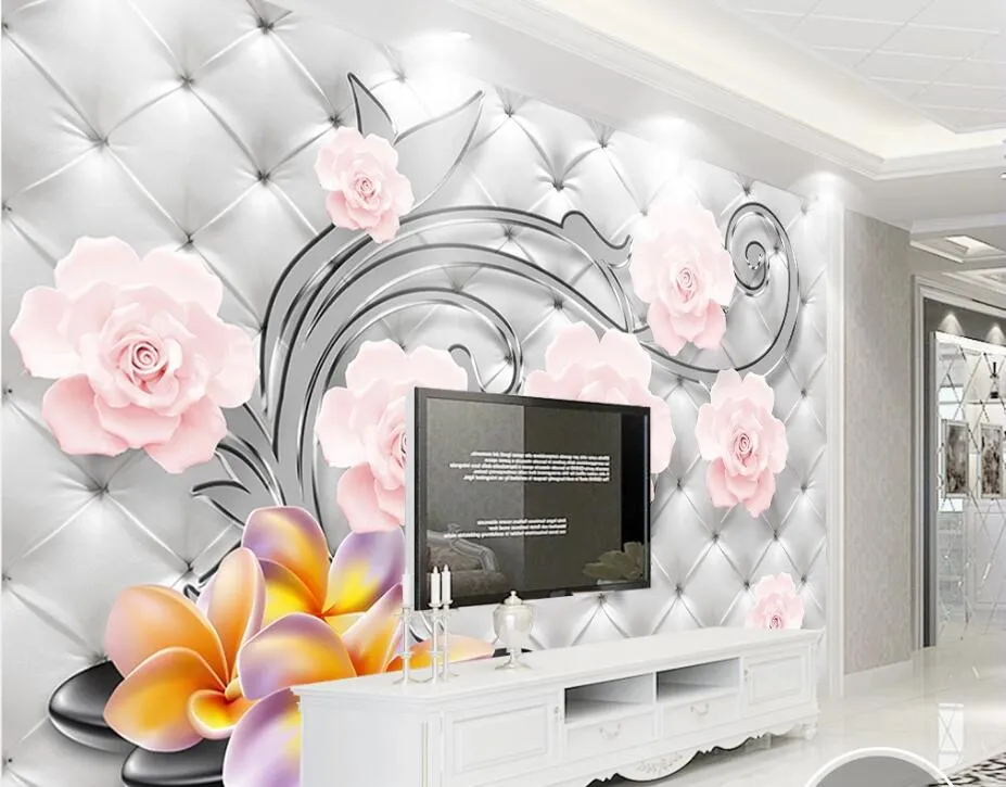 Fond d'écran personnalisé 3D Soulagement en trois dimensions Fleur Plante Soft Forfait Pattern TV Fond de fond Mur salon mural