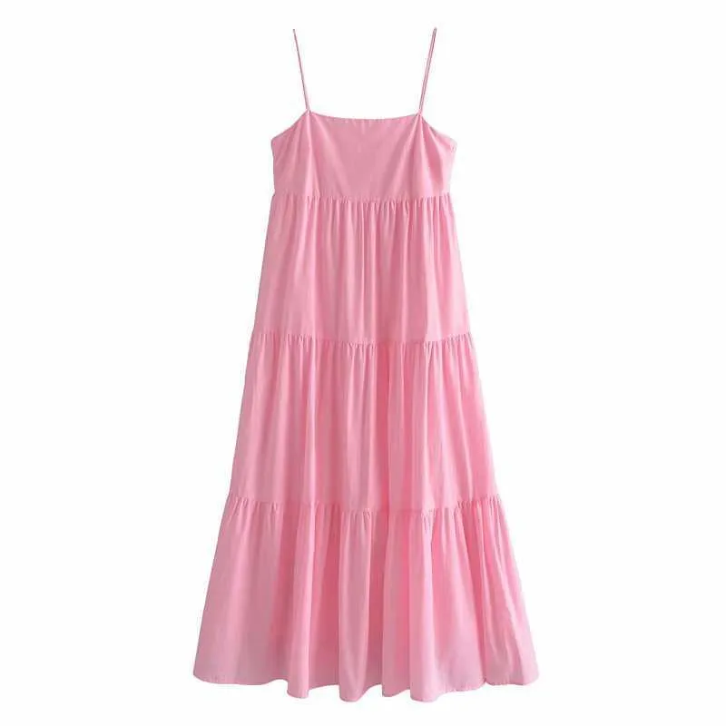 Summer Women Sling Dress élégante dame Casual Femme Rose Maxi robe 210709