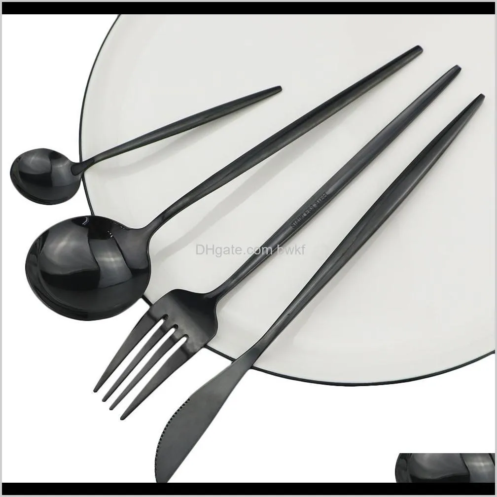 24pcs black dinnerware set 304 stainless steel tableware cutlery set dishwasher safe fork knife spoon flatware set gift box 201128