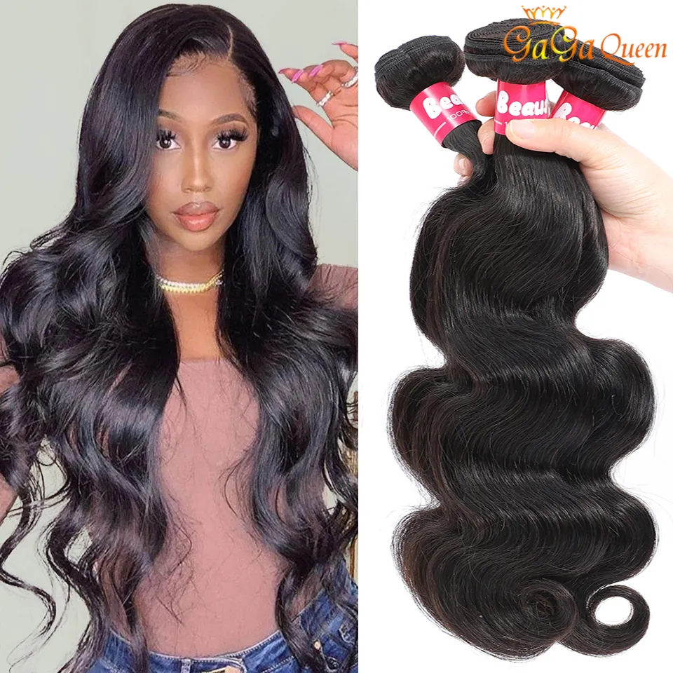 Gaga Queen 9A Indian Body Wave Virgin Human Hair Extensions 3 zestawy Nieprzetworzone brazylijskie peruwiańskie Indian Virgin Remy Hair Deals