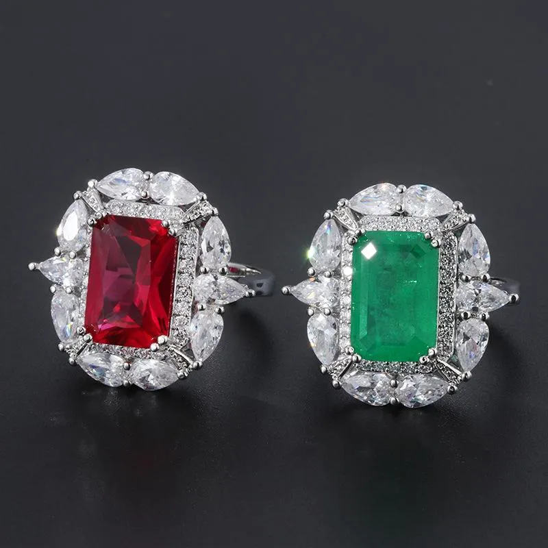 Wedding Rings Europe Style Vintage Lab Skapat Emerald / Ruby Zircon Stone Copper Party Smycken För Kvinnor