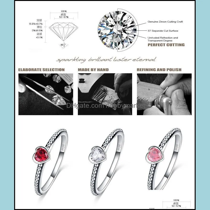 Hot Sale Real 925 Sterling Silver Wedding Rings for Women Silver White Red Pink diamond Rings Ladies Engagement Jewelry Gift