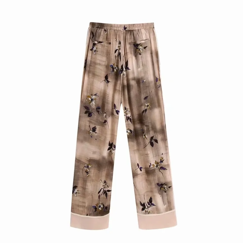 Chic Vintage Floral Straight Long Pants For Women Elegant Boho