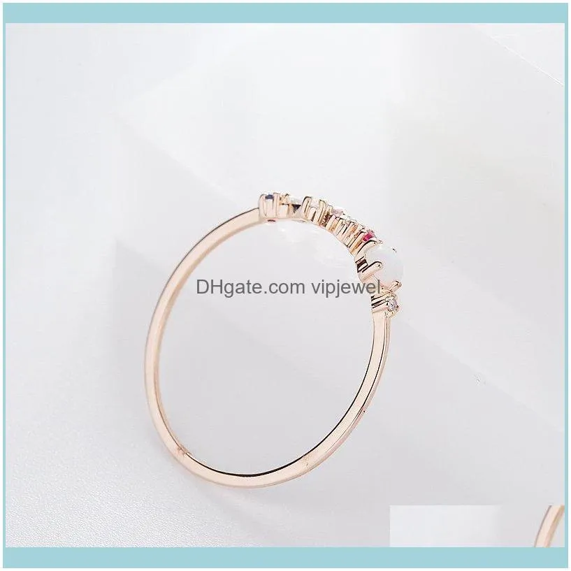 High Quality Opal Stone Colorful Cubic Zircon Ring for Women Rose Gold Color Unique Design