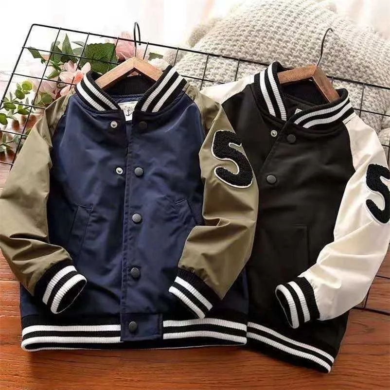 Spring Patchwork Baseball Jacket Big Kids Mode Kläder för Teen Teens Girls Cardigan 8 till 12 Barn Outwear Coats Hoodies 211204