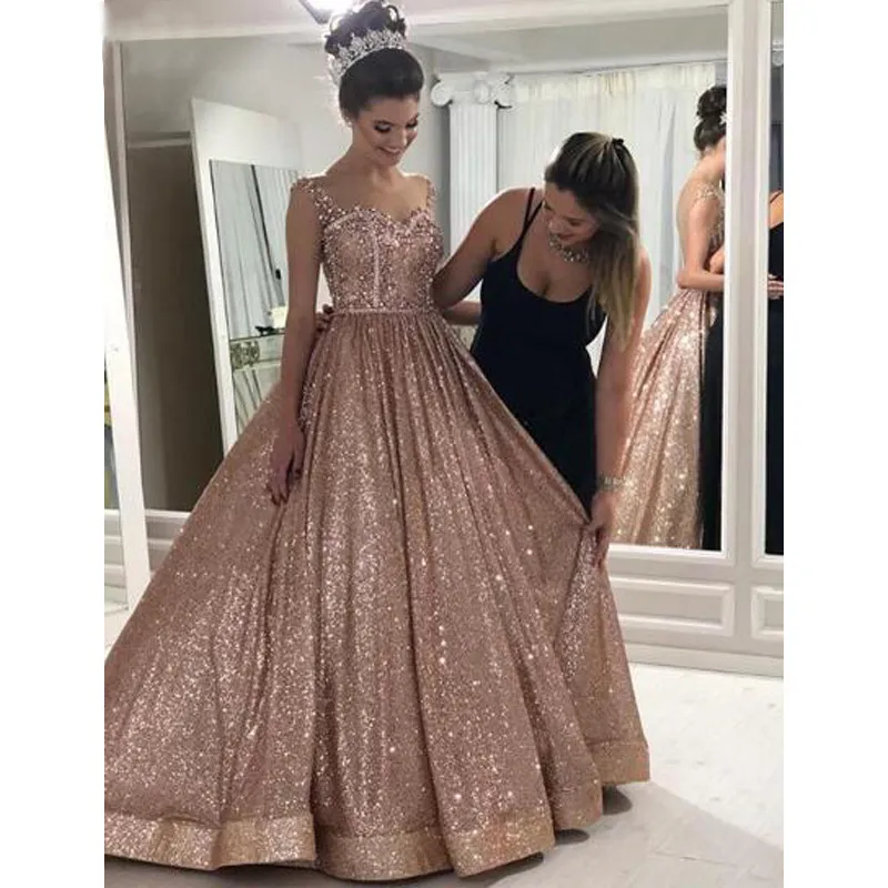 Rose Gold Sequin Prom Dress Floor-Length Backless Sweetheart Neckline Ball  Gown from Dhgate Quinceanera Dresses - price 80.64