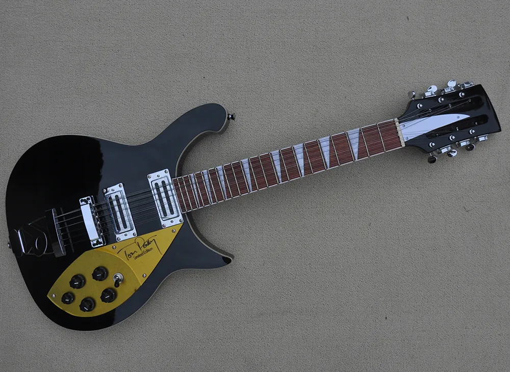 6 snaren zwart elektrische gitaar met gouden pickguard, palissander fretboard, 527 mm schaallengte