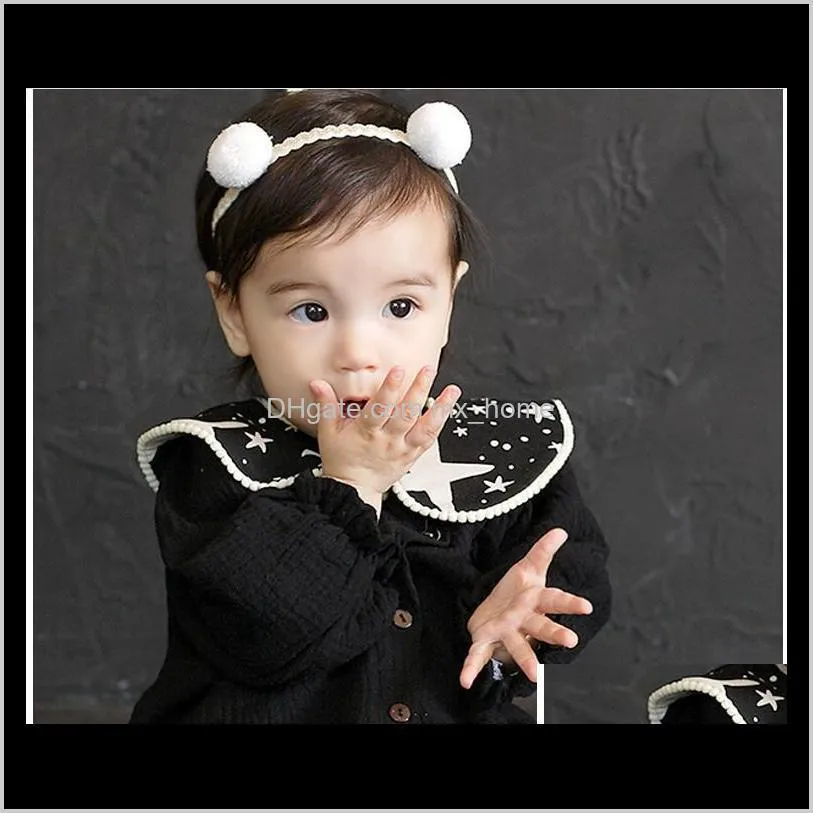 princess baby kids double fur balls beach hair bands bandanas child hair accessories headbands band black white k6640