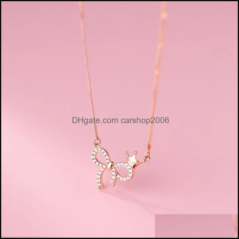 Chains Solid 925 Sterling Silver Necklace For Women Teen Girls Zircon Star Bowknot Cute Dainty Choker Necklaces Sweet Korean Jewelry