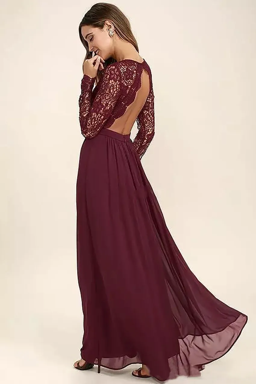 chinese dress ladies Mustard Lace Front Crochet Accent Open Back Maxi Dress M main image 0