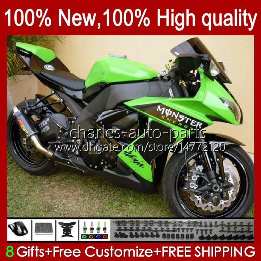 Carenados de motocicleta para KAWASAKI NINJA ZX 10R ZX10 10 R 1000 CC ZX10R 08 09 10 Cuerpo 56No.47 1000CC ZX1000C ZX-10R 2008 2009 2010 ZX1000 08-10 Kit de carrocería Verde claro