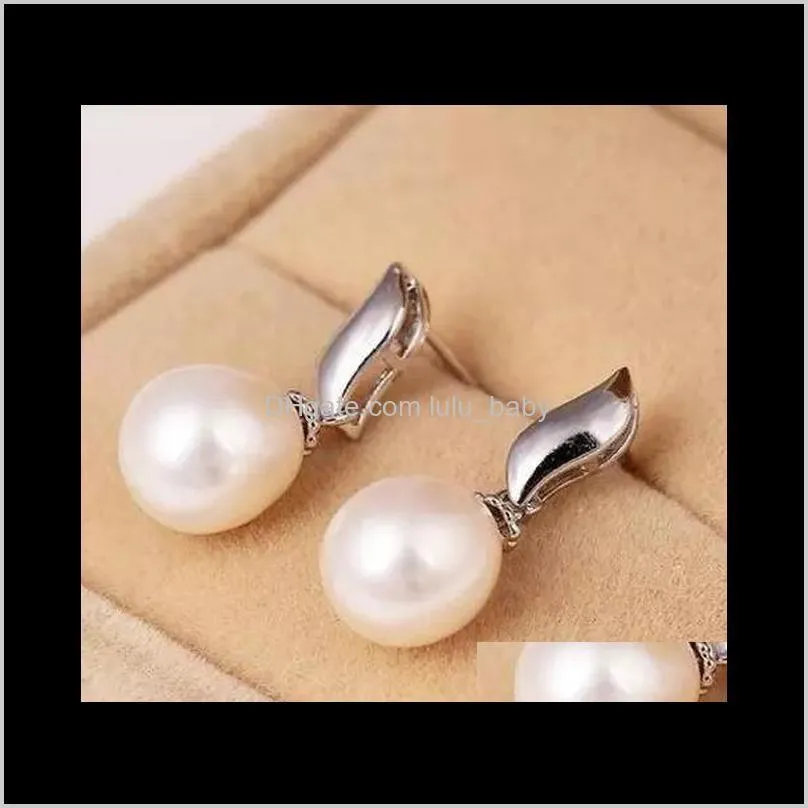 a pairs of 8-9mm white pink purple 3 color natural pearl earrings