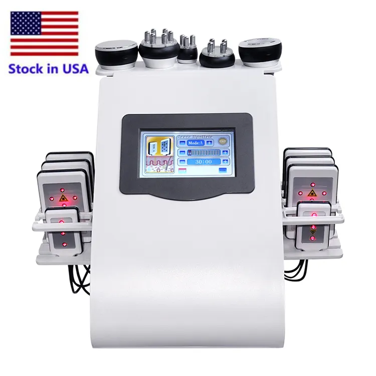 Stock aux États-Unis 40k Cavitation ultrasonique 6 en 1 Machine minceur Pressothérapie sous vide RF 8 tampons Lipo Laser LLLT Lipolyse 635nm 650nm Spa de mise en forme du corps