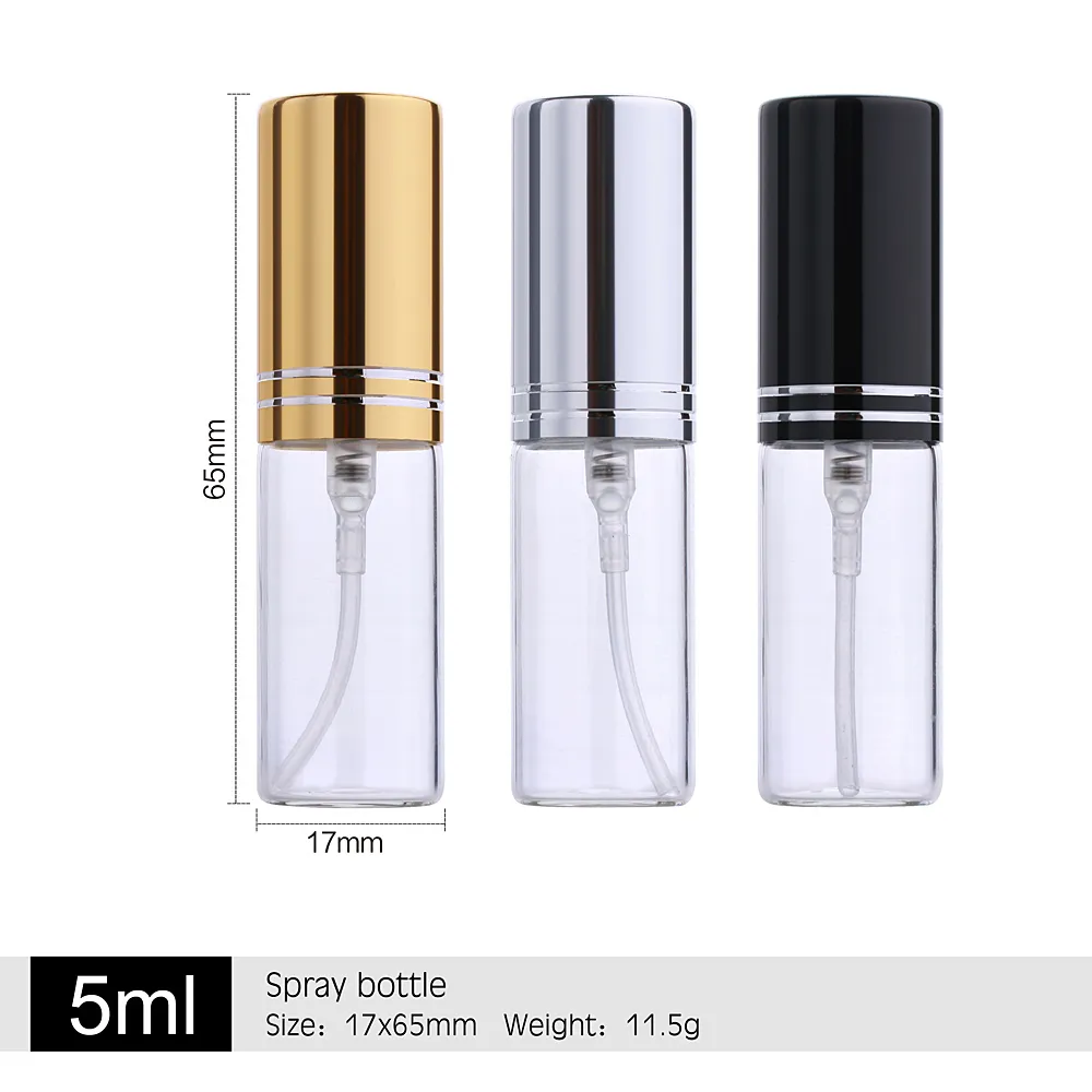 50 pçs / lote 5ml transparente fino frasco de vidro amostra de vidro frascos de vidro portátil mini perfume