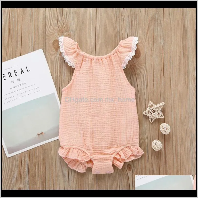 baby girls solid rompers 5 design summer sleeveless cotton ruffle fold lace jumpsuit kids onesies girls outfits 0-3t