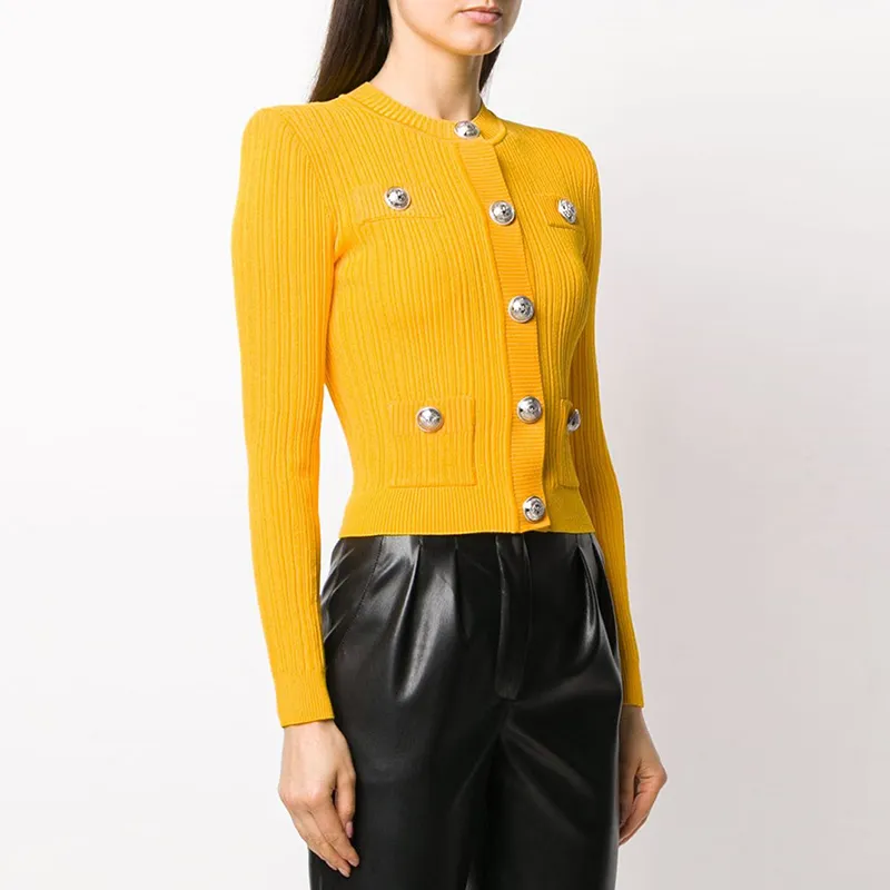 High Street Est Designer Style Women's Lion Buttons Breien Cardigan Sweater 210521