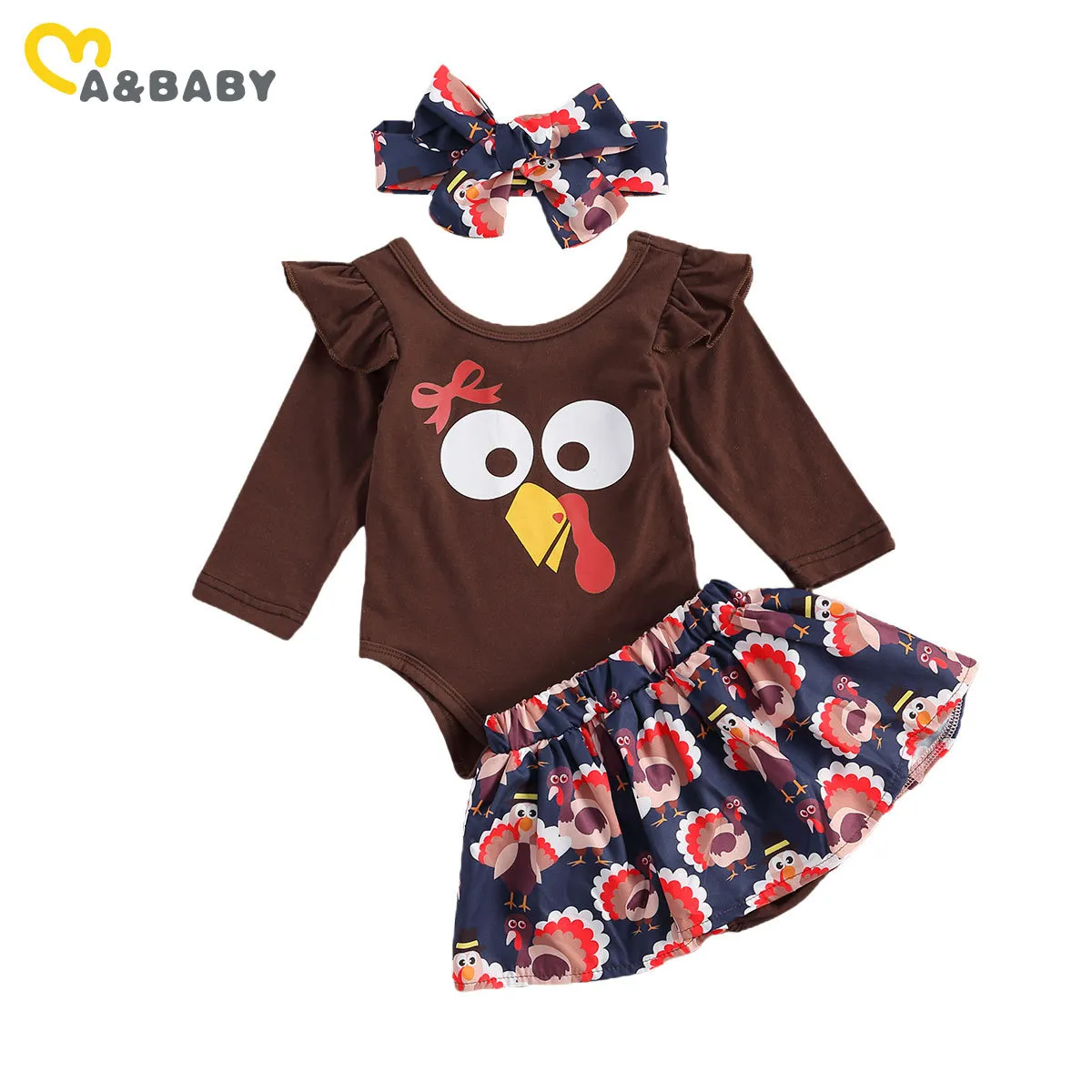 0-24M Giorno del Ringraziamento nato Neonate Vestiti Set Cartoon Turchia Pagliaccetto Tutu Gonne Abiti 210515