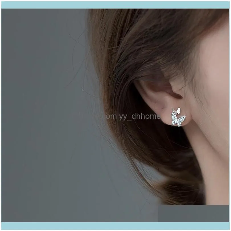 Stud AIFENAO 925 Sterling Silver Simple Zircon Butterfly Earrings For Women Jewelry Trendy Tiny Ear Studs Girl Gift Wholesale