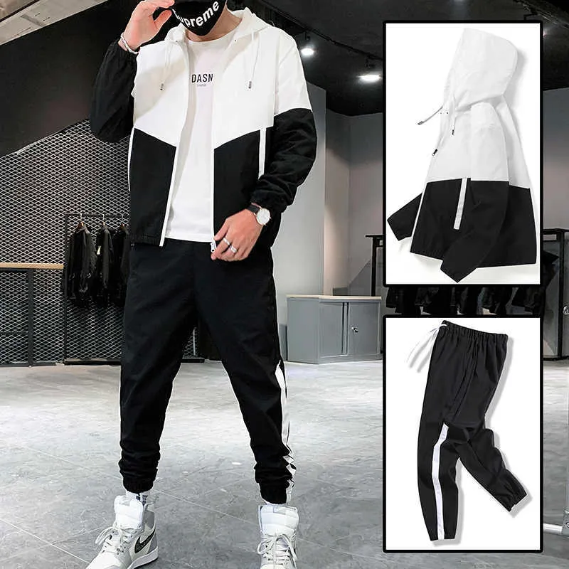 April Momo Patchwork HIP HOP Casual Homme Ensembles de Hommes 2021 Style coréen 2 pièces Ensembles de vêtements Men Streetwear Fitness Homme Tracksuit X0610