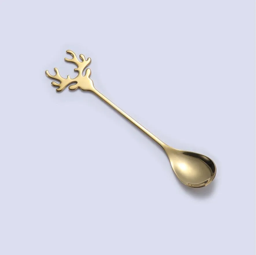 304 Stainless Steel Deer Head Shape Stirring Spoon Romantic Christmas Elk Coffee Dessert Spoon Exquisite Tableware with box gift