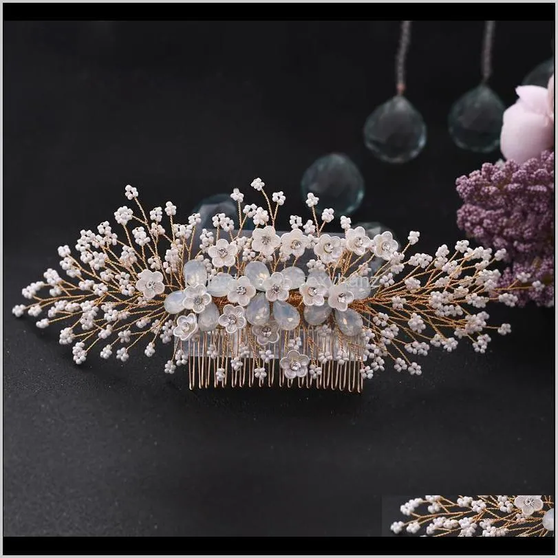 trixy h279 bridal hair accessories peals hair combs wedding clips gold clip bride jewelry handmade women ornament