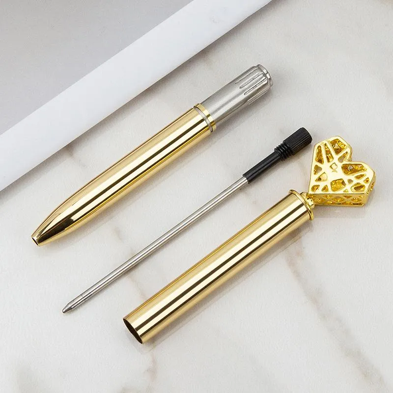 Creative Heart Shaped Ballpoint Pen DIY Metal Ball Pens Office School Supplies Valentine`s Day Gift