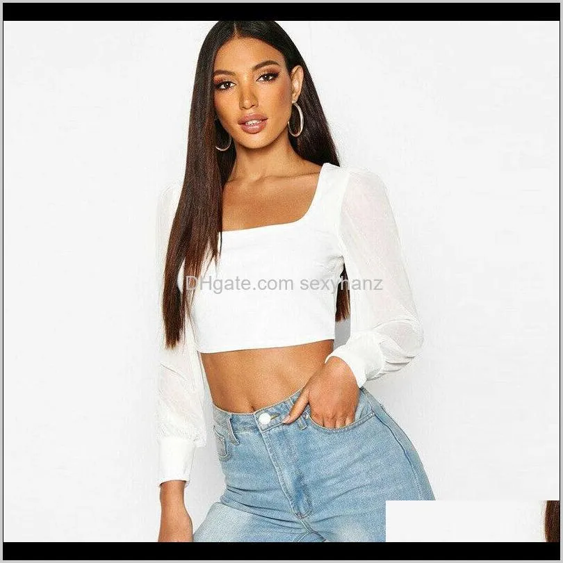 sexy women`s see through mesh stitching sheer long sleeve short blouse casual patchwork shirts for women black white1