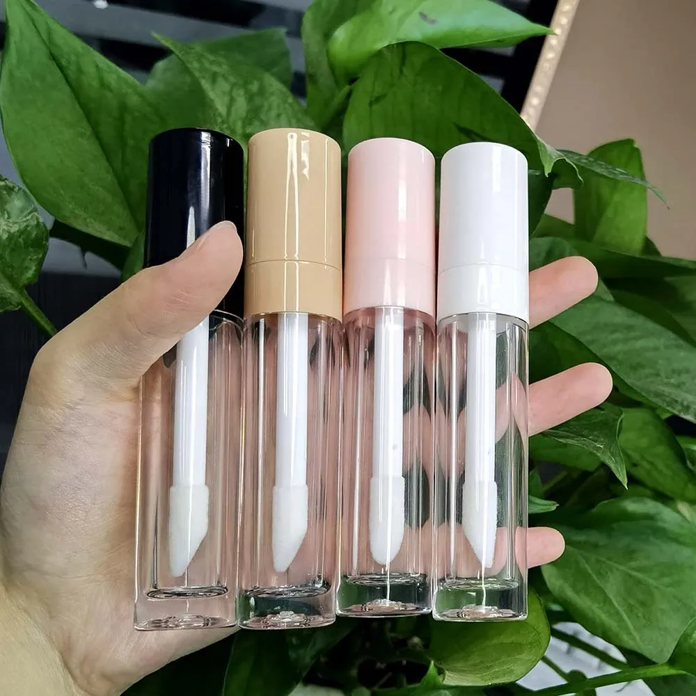 in stock 8ml clear packaging bottles transparent large brush bar lip oil color tube cosmetics lipstick package black white cover