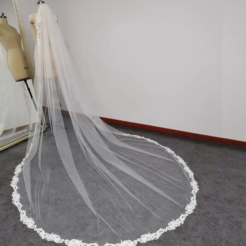 Bridal weiols кружева длинные свадебные вуаль с гребенью 3 метра собор один слой белый слоновая кость