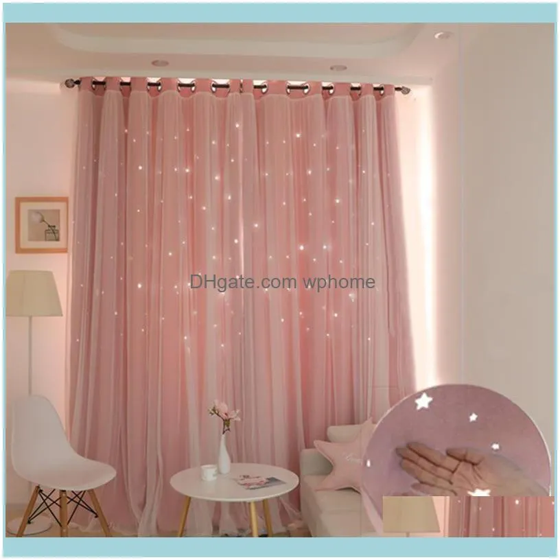 Curtain & Drapes Hollow Star Pink Blackout Curtains For Living Room Bedroom Window Princess Blinds Stitched With White Voile 1pc1