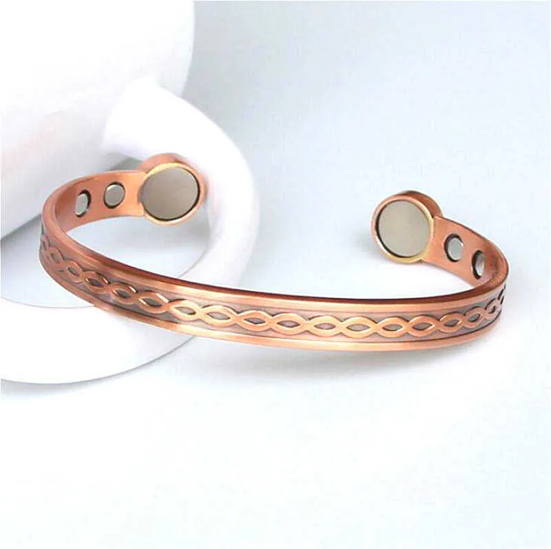 Bracelet ouvert de thérapie magnétique en or rose classique de mode pour les bijoux fins pour hommes Q0719