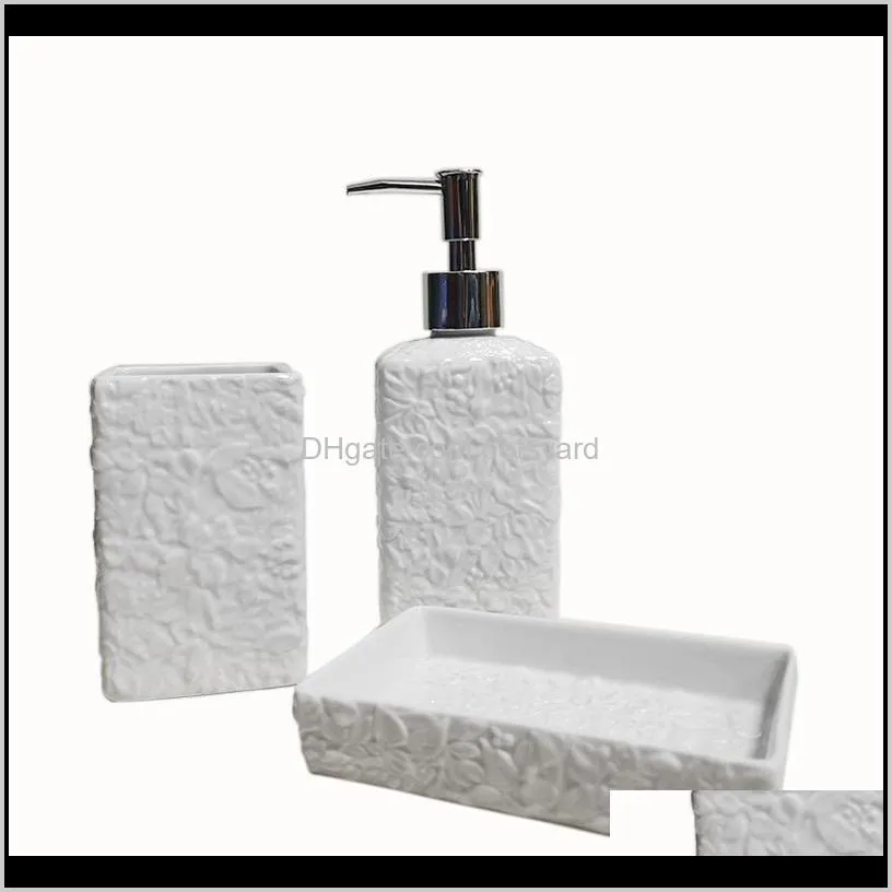 embossed flower ceramic bathroom accessories mouthwash tooth cup soap dispenser pump bottle soap box modern washing tool