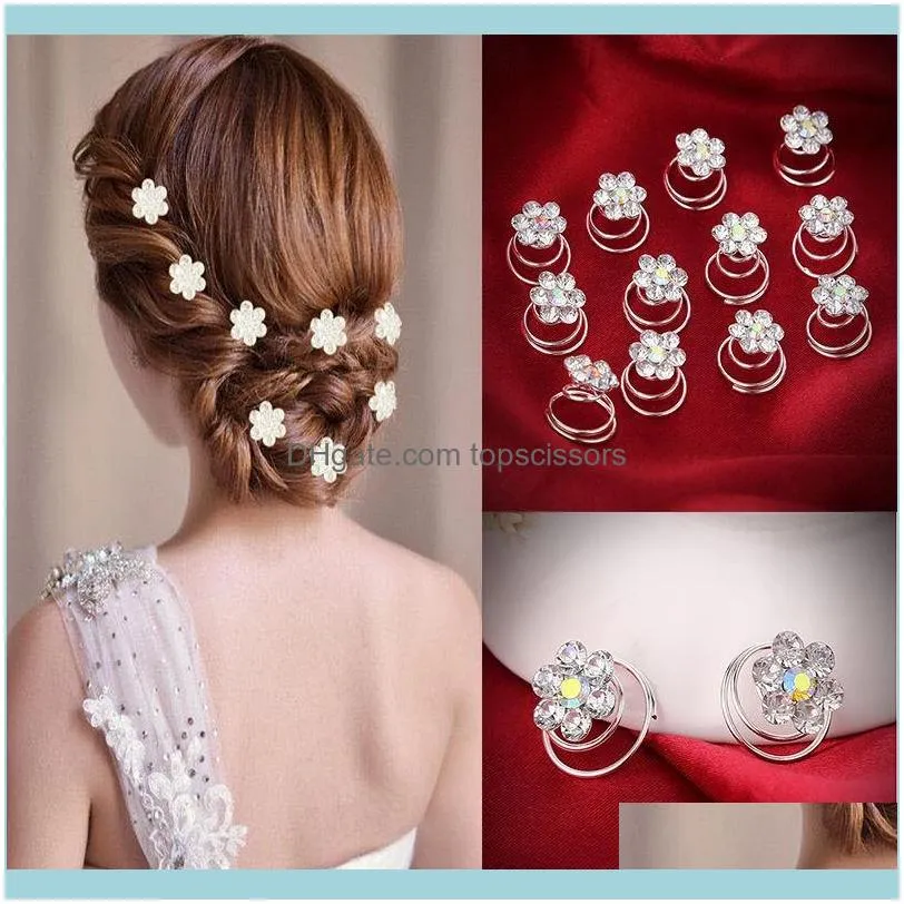 Fashion Headdress Hair Accessories Wedding Bridal Pins Twists Spiral Coils Clips For Women Flower Crystal Hairpins1