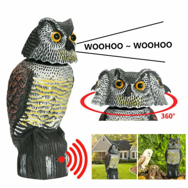 Réaliste Effaroucheur D'oiseau Tête Tournante Son Hibou Prowler Leurre Protection Répulsif Lutte Antiparasitaire Épouvantail Déménagement Jardin Décor Q0811