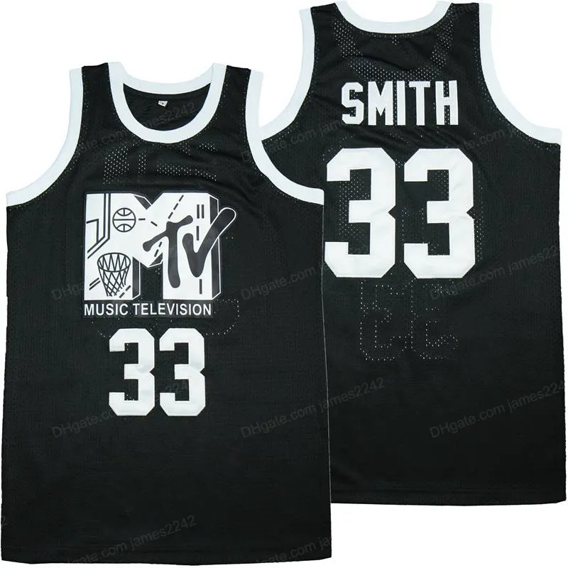 スミス＃33バスケットボールジャージーミュージックテレビファーストアニュアルロックN'Jock Bボールジャム1991年メンズステッチブラックシャツMTV