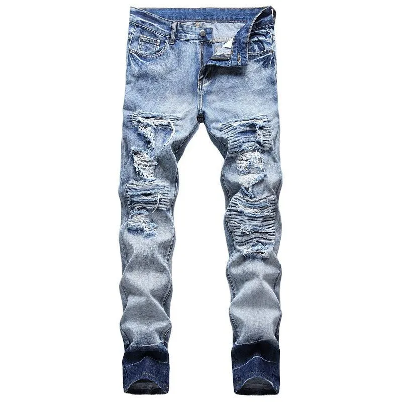 Мужские джинсы, поступление 2021 года, мужские хлопковые рваные повседневные тонкие узкие мужские брюки, модные мужские джинсовые брюки в стиле хип-хоп253x
