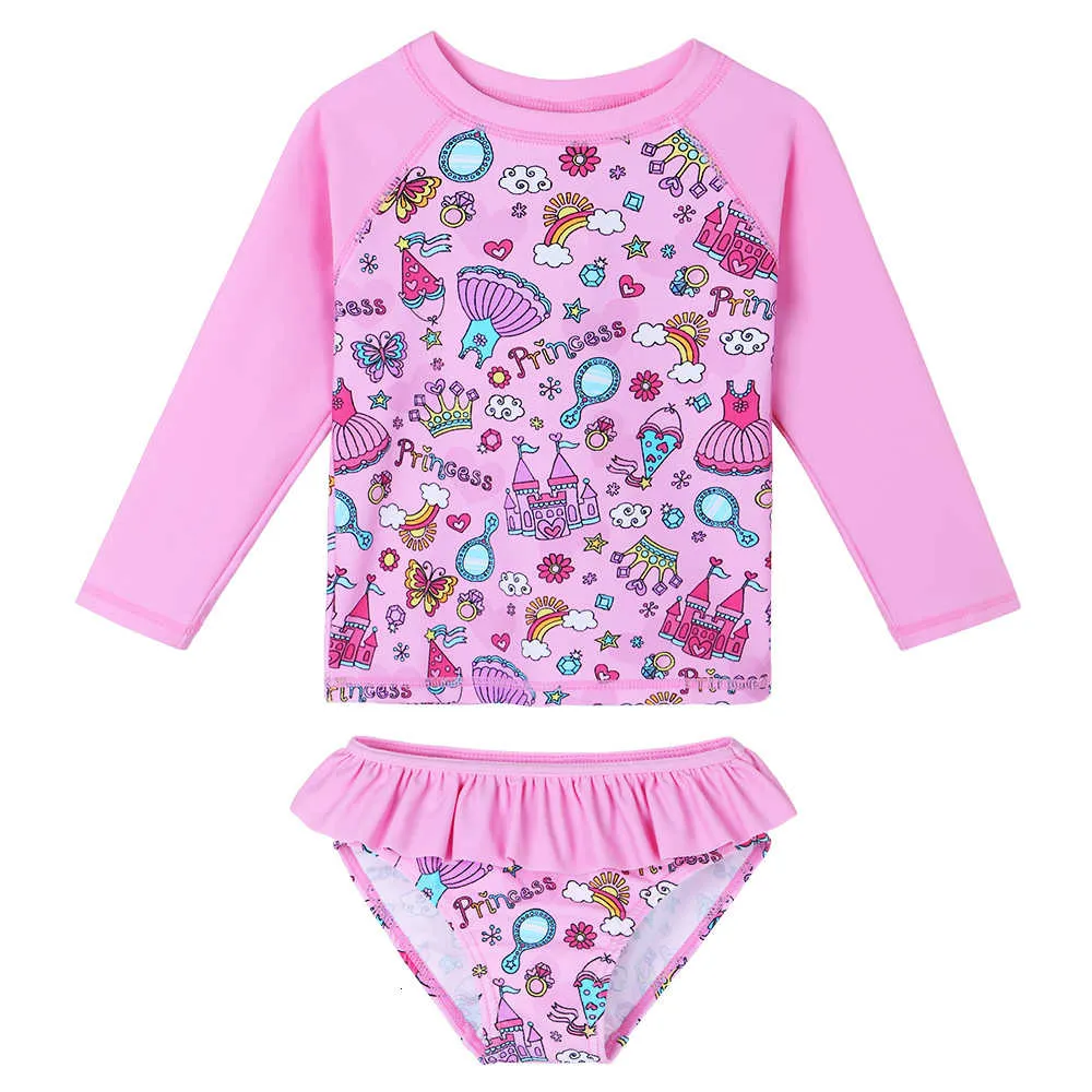 Baohulu Cartoon Princess Peuter Baby Badmode UPF50 + Lange Mouwen Kinderen 2 Stks Swimmsuit Meisjes Dragen Rash Guards Beachwear